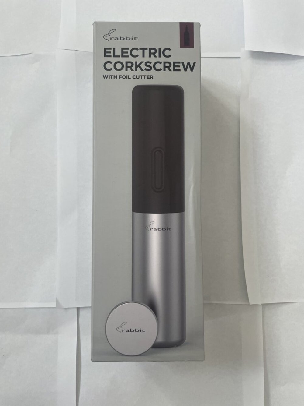 Rabbit Electric Corkscrew Foil Cutter R1-17910 New in Box Silver Black